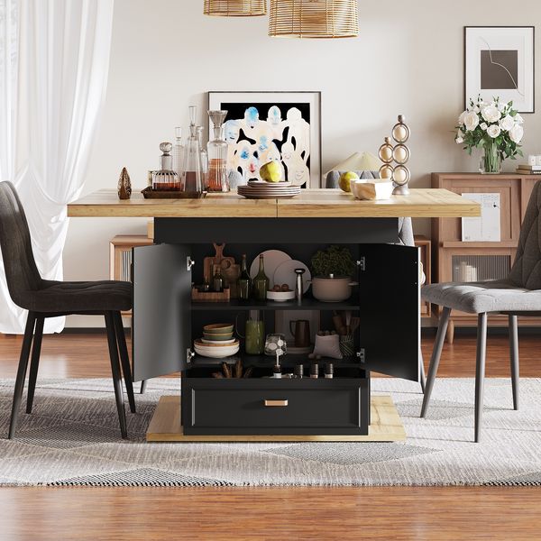 Esstisch 110/140 x 80 x 75 cm in Natural Wood mit Auszug, Stauraum und Holzmaserung