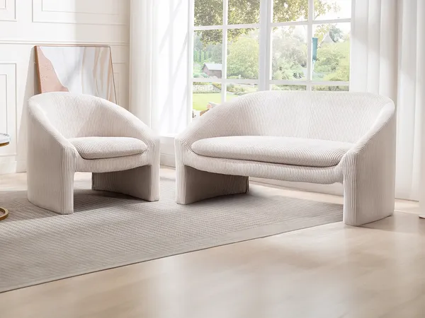 Vente-unique - OSSANA Sofa and armchair set SamtStoff Beige - B 74 cm x H 74 cm x L 137 cm83 cm