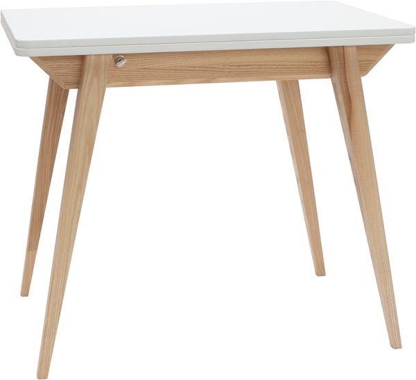 Ragaba rechteckiger ausziehbarer Tisch, MDF & Massives Eschenholz, 90x65 cm, Weiß