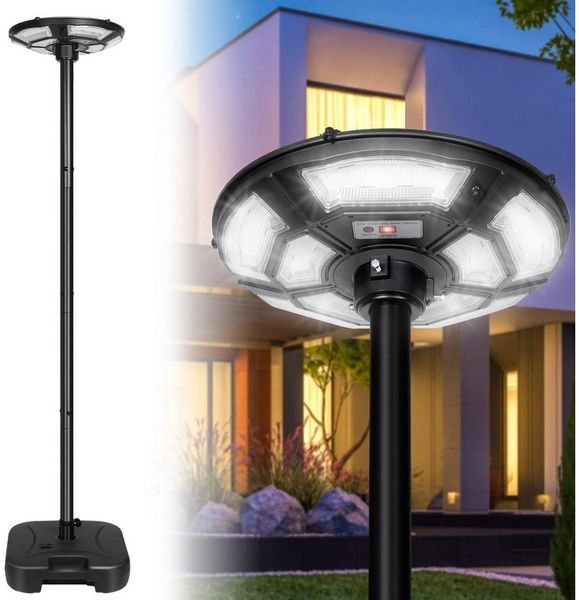 SERBASIC LED Solarleuchte Outdoor Wasserdichte Solar Straßenlaterne mit Bewegungsmelder, Kaltes Weiß, LEDs Solar Strahler, mit Wasserbefüllbarer Sockel für Außen, Hof