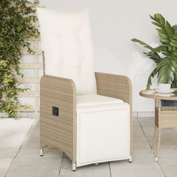 vidaXL Gartensessel mit Kissen 2 Stk. Verstellbar Beige Poly Rattan 365703