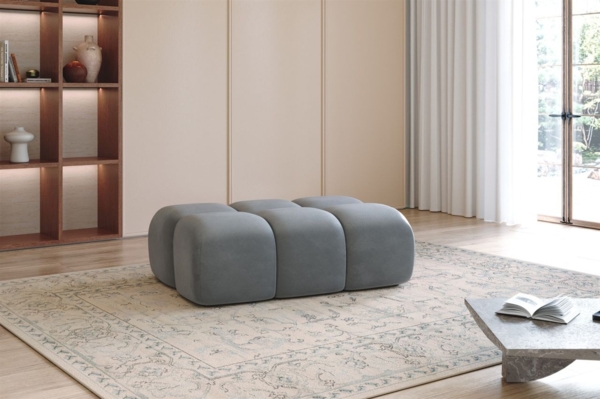 Polsterhocker Designerhocker DARCY 128x85 cm in Stoff Salvador Grau