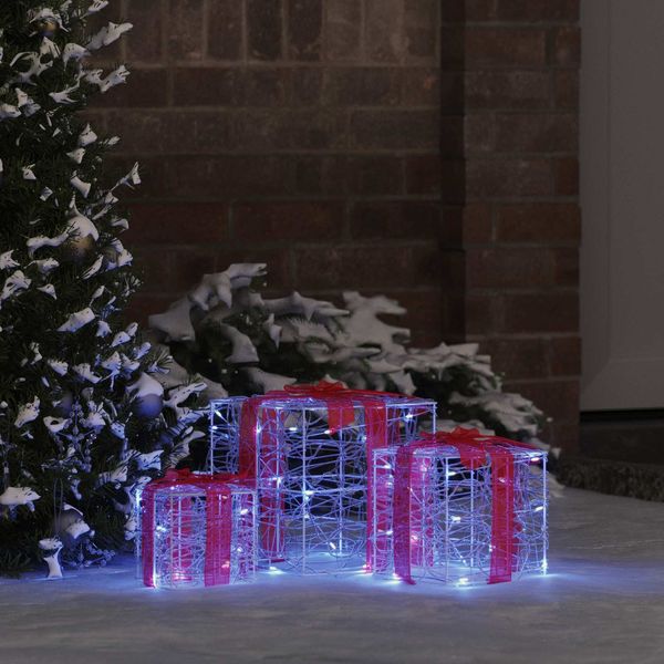 vidaXL Geschenkbox mit 60 LEDs 3 pcs Blau 20 x 20 x 20 cm Acryl 42019093