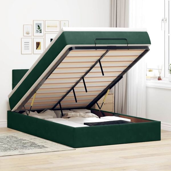 vidaXL Ottoman-Bett mit Matratze Dunkelgrün 120x200 cm Samt 3311768