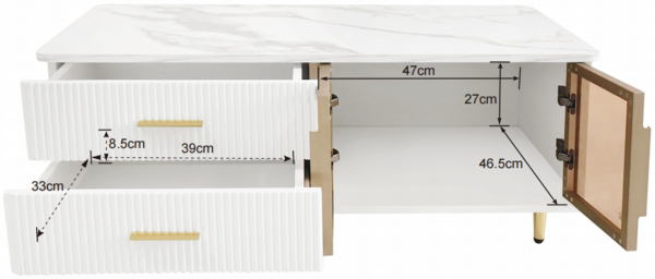 Couchtisch mit Glasfront, Marmoroptik & LED-Beleuchtung in Weiß/Gold - 100 x 50 x 40 cm Bild 7