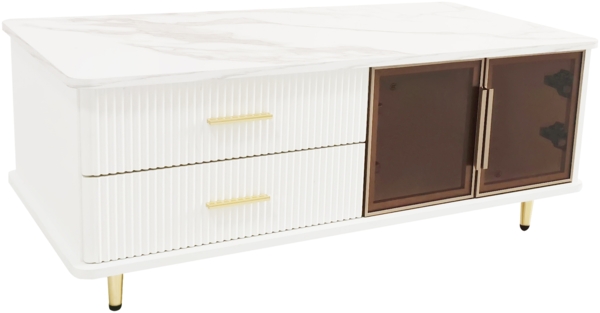 Couchtisch mit Glasfront, Marmoroptik & LED-Beleuchtung in Weiß/Gold - 100 x 50 x 40 cm Bild 8