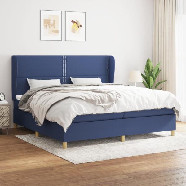 Boxspringbett mit Matratze Stoff Blau 200 x 200 cm, Härtegrad: H2 [3128475]