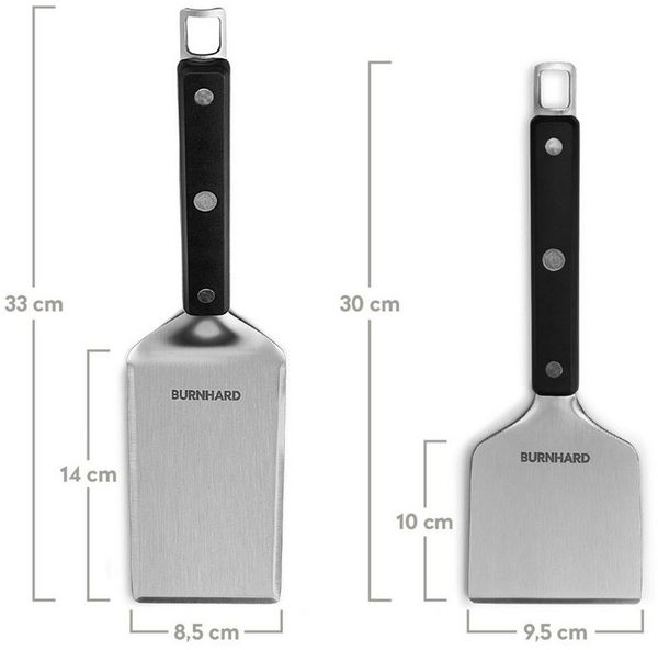 BURNHARD® Edelstahl Plancha Set Fred 41,5 x 23,5 cm mit 2-tlg. Grillspachtel und Grillschaber Set - Multi-Color - #946146