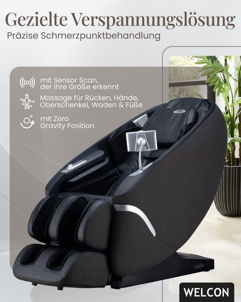 WELCON Massagesessel WELCON Maxxcare 4D Massagesessel mit Wärme & Fußmassage, Extrabreite Sitzfläche 54 cm