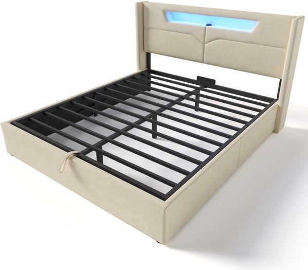 Doppelbett 160x200 cm mit LED, USB-C, Stauraum in Beige(Mit Matratze) Bild 9