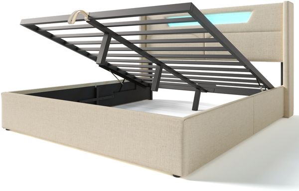 Doppelbett 160x200 cm mit LED, USB-C, Stauraum in Beige(Mit Matratze) Bild 8