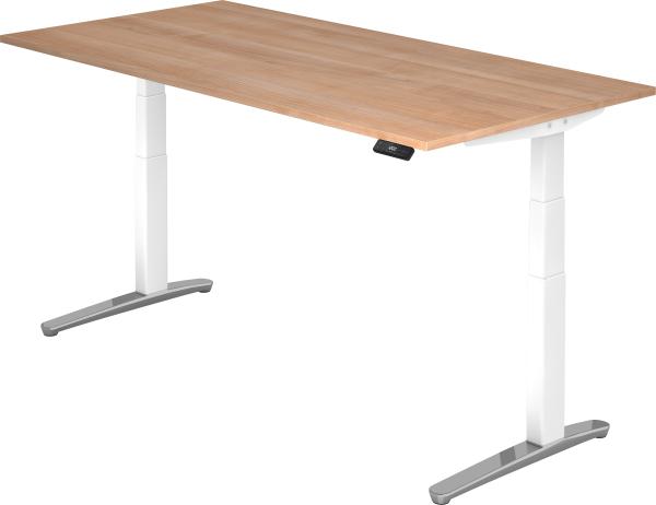 bümö elektrisch höhenverstellbarer Schreibtisch 200x100 cm mit Memory-Steuerung - Design Schreibtisch höhenverstellbar elektrisch, elektrischer Schreibtisch Nussbaum, Gestell weiß/alu, XBHM2E-N-WC