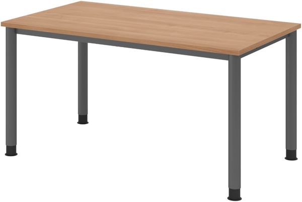 bümö höhenverstellbarer Schreibtisch H-Serie 140x80 cm in Nussbaum, Gestell in Graphit - PC Tisch für's Büro manuell höhenverstellbar, Computertisch verstellbar, HS-14-N-G