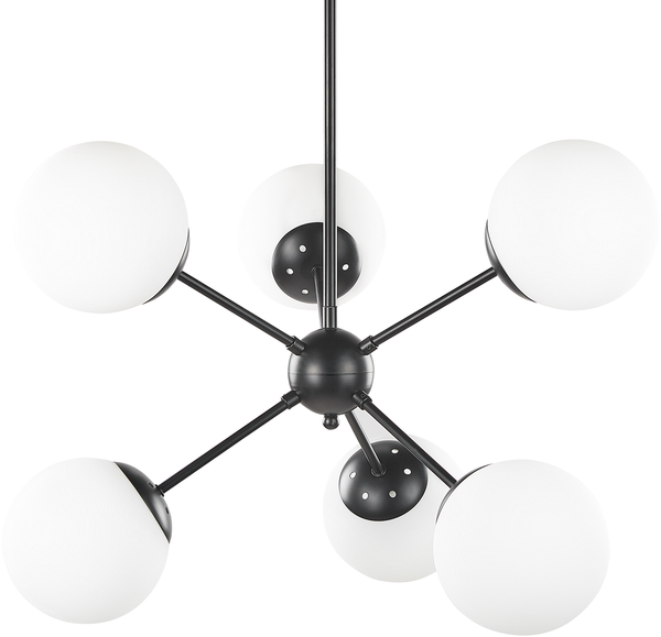 'Adawro' Hängeleuchte Schwarz aus Eisen und Glas 6-flammig Kugelform für Esszimmer Wohnzimmer Salon Industrie Look Modernes Design