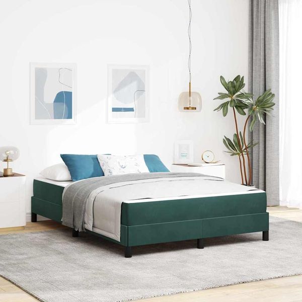 vidaXL Boxspringbett mit Matratze Dunkelgrün 140 x 190 cm Stoff 3398692