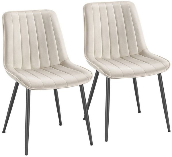SONGMICS Esszimmerstuhl 2er Set, Küchenstuhl, Polsterstuhl, bis 120 kg belastbar, Stahlbeine, Gebogene Rückenlehne, für Esszimmer, Küche, cappuccinobeige-tintenschwarz