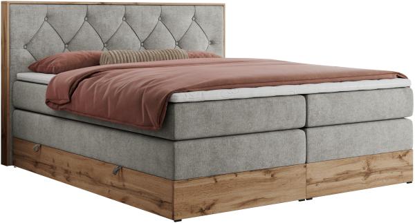 'Veneto King' Boxspringbett mit Multipocket-Matratze und Kopfstütze, Stoff hellgrau, H3, 180 x 200 cm