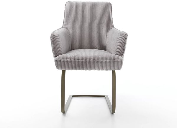 Delife Freischwinger Heira-Flex mit Armlehnen, Taschenfederkern, Effektfinish Titan, Cord Silbergrau, 63x64x94 cm Bild 2
