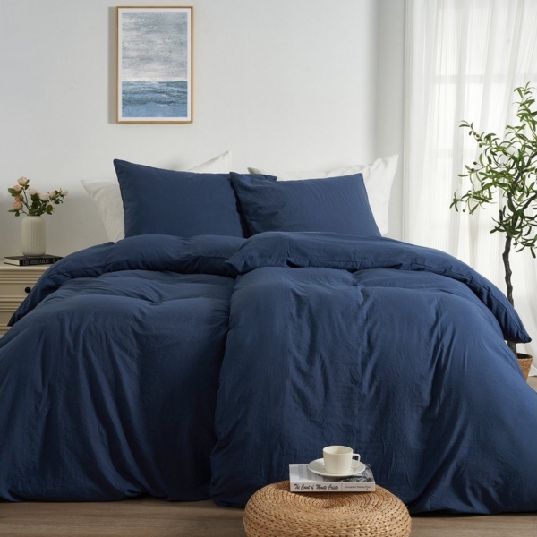 Topfinel Bettwäsche Bettwäsche 135x200 4teilig weiche Vorgewaschene Mikrofaser Baumwolle, 4 teilig, 2 Bettbezüge 135 x 200 2 Kissenbezüge 80x80 Reißverschluss Navyblau