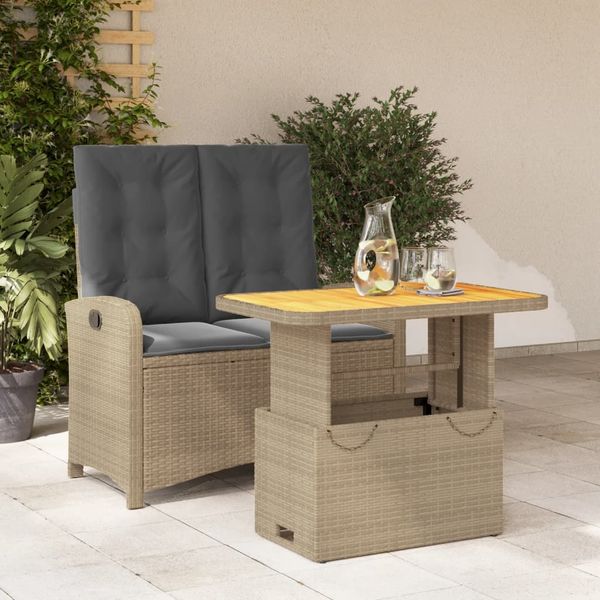 vidaXL 2-tlg. Garten-Essgruppe mit Kissen Beige Poly Rattan 3277370