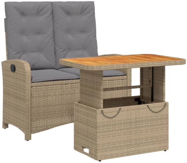 vidaXL 2-tlg. Garten-Essgruppe mit Kissen Beige Poly Rattan 3277370