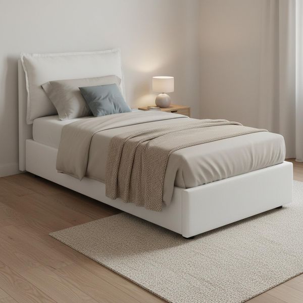 Talamo Italia - Zusanne Einzelbett, Bettkasten mit Stoffbezug, 100 % Made in Italy, Öffnung vorne, geeignet für Matratzen 90x190 cm, Weiß