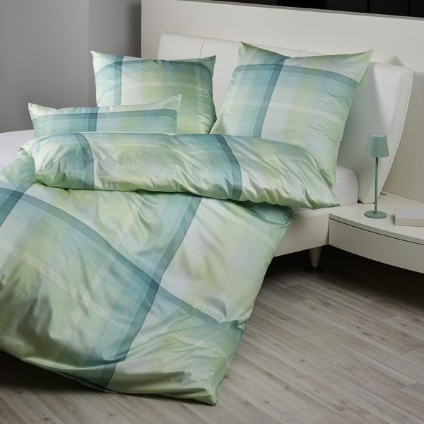 Janine Mako Satin Bettwäsche Milano 45112-06 grün kariert 135x200