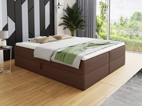 Boxspringbett Base mit 2 Bettkästen - Doppelbett mit Bonell-Matratze und Topper, Polsterbett, Freistehendes Bett (Braun (Inari 24), 140 x 200 cm)