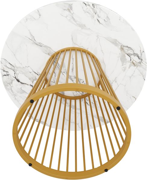 Esstisch 80x80x76 cm, Gold/Weiß, MDF Tischplatte marmoriert mit Metallbeinen, modernes multifunktionales Design Bild 4