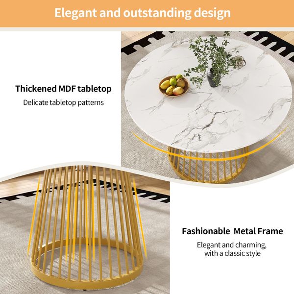 Esstisch 80x80x76 cm, Gold/Weiß, MDF Tischplatte marmoriert mit Metallbeinen, modernes multifunktionales Design Bild 10