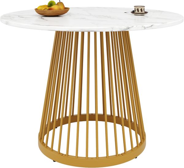 Esstisch 80x80x76 cm, Gold/Weiß, MDF Tischplatte marmoriert mit Metallbeinen, modernes multifunktionales Design Bild 7