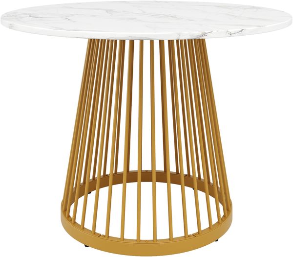 Esstisch 80x80x76 cm, Gold/Weiß, MDF Tischplatte marmoriert mit Metallbeinen, modernes multifunktionales Design Bild 5
