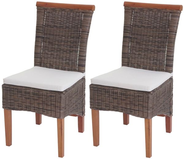 2er-Set Esszimmerstuhl Savona, Stuhl Küchenstuhl, Rattan ~ mit Sitzkissen
