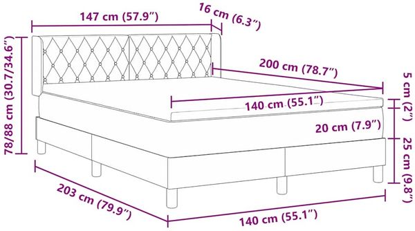 vidaXL Boxspringbett mit Kopfteil Dunkelgrau 200 x 140 cm Samt 3341415 Bild 11