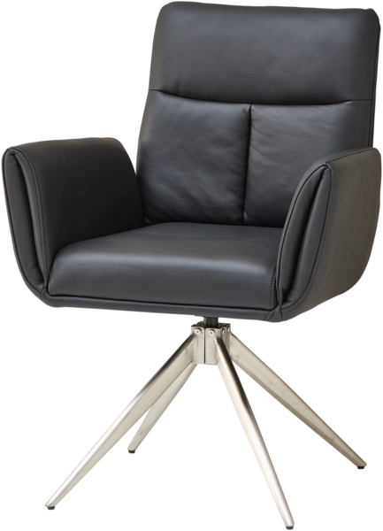Armlehnstuhl >Sofia Premium< (2er Set) Federkern, drehbar, Leder schwarz,Edelstahl - 61x94x67 BxHxT