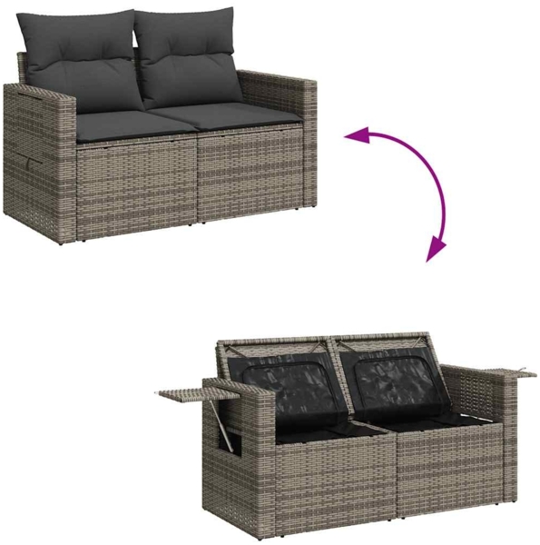 vidaXL 9-tlg. Garten-Sofagarnitur mit Kissen Grau Poly Rattan 3325833 Bild 9