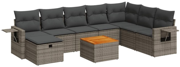 vidaXL 9-tlg. Garten-Sofagarnitur mit Kissen Grau Poly Rattan 3325833 Bild 1