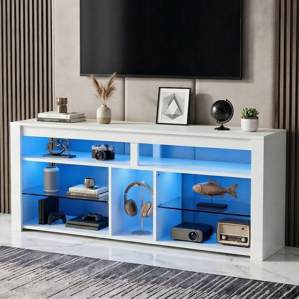 oyajia Lowboard TV-Schrank, Fernsehschrank mit RGB-LED Stilvoll (TV-Schrank mit verstellbarem Regalen und viel Stauraum, 140 x 34 x 63 cm, für Wohnzimmer, Schlafzimmer), für Fernseher bis 65 Zoll