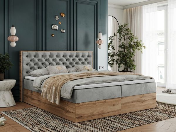 MKS MÖBEL Boxspringbett ALBERO 3 (Packung, Set, Topper T25/Visco, T30-Schaum, Stauraum, Zwei Bettkästen, Matratzen), Multipocket-Matratze, Doppelbett, mit Möbelplatten, mit Kopfstütze