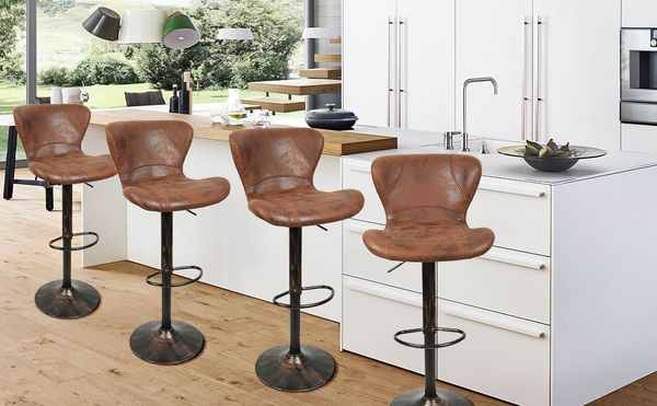 JEOBEST Barhocker Küchenstühle Barstuhl Retro Bistrohocker Höhenverstellbar (2er Set), Ergonomischer Stuhl mit Rückenlehne, Fußstütze, aus Metall