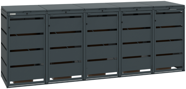 MBOX24 Classic Mülltonnenbox für 5 Mülltonnen (120L) aus verzinktem Stahl, 5er Metall Mülltonnenverkleidung in Anthrazit, robust & wetterfest