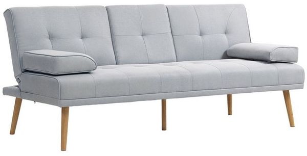 HOMCOM Schlafsofa Dreisitzer mit Bettfunktion, Einzelbett mit Kissen, Stoffsofa 1 Teile, Schlafsofa Schlafcouch 3 Sitzer Hellgrau Bild 4