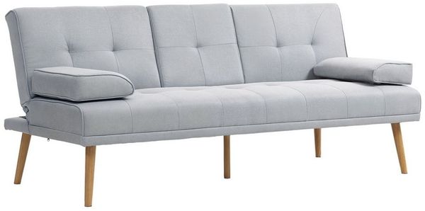 HOMCOM Schlafsofa Dreisitzer mit Bettfunktion, Einzelbett mit Kissen, Stoffsofa 1 Teile, Schlafsofa Schlafcouch 3 Sitzer Hellgrau