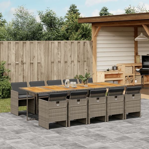 vidaXL 11-tlg. Garten-Essgruppe mit Kissen Grau Poly Rattan 3277705