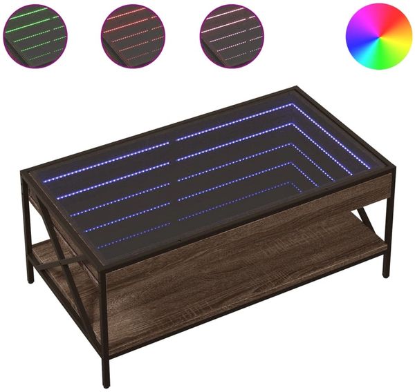 Couchtisch, Sofatisch mit Infinity-LED Braun Eichen-Optik 90x50x38 cm