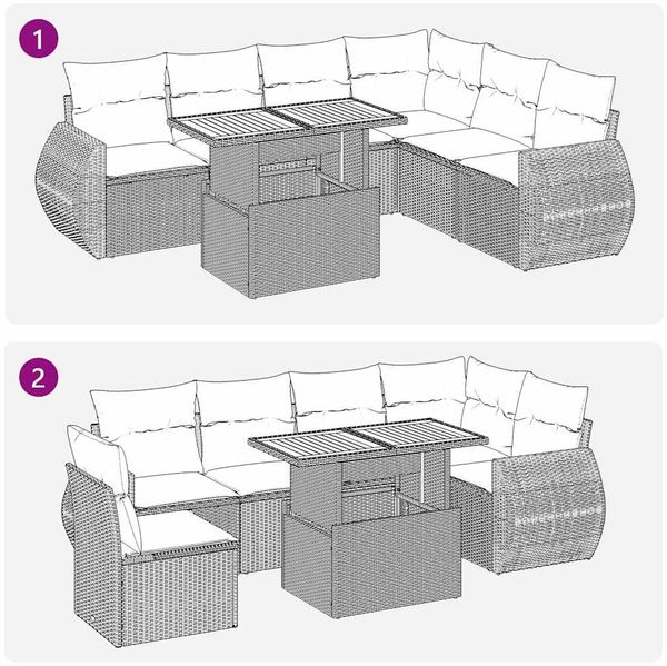 vidaXL 7-tlg. Garten-Sofagarnitur mit Kissen Grau Poly Rattan 3327273 Bild 11