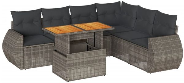 vidaXL 7-tlg. Garten-Sofagarnitur mit Kissen Grau Poly Rattan 3327273 Bild 2