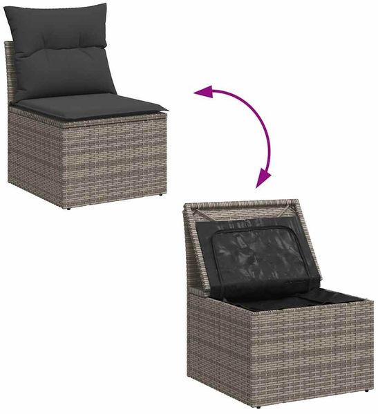 vidaXL 7-tlg. Garten-Sofagarnitur mit Kissen Grau Poly Rattan 3327273 Bild 8