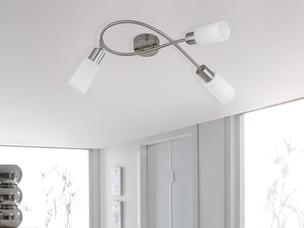 Deckenstrahler MARS 3-flammig Silber mit Glas Lampenschirmen Weiß, Breite 45cm