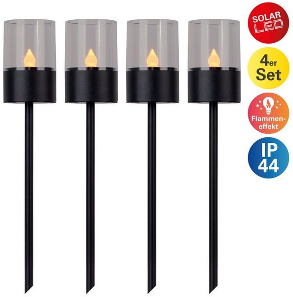 OTTO home LED Solarleuchte Liddia, Tageslichtsensor, LED fest integriert, Warmweiß, 4er Set Dekoerdspieß, Gartenfackel mit Flammeneffekt, Metall H: 37cm